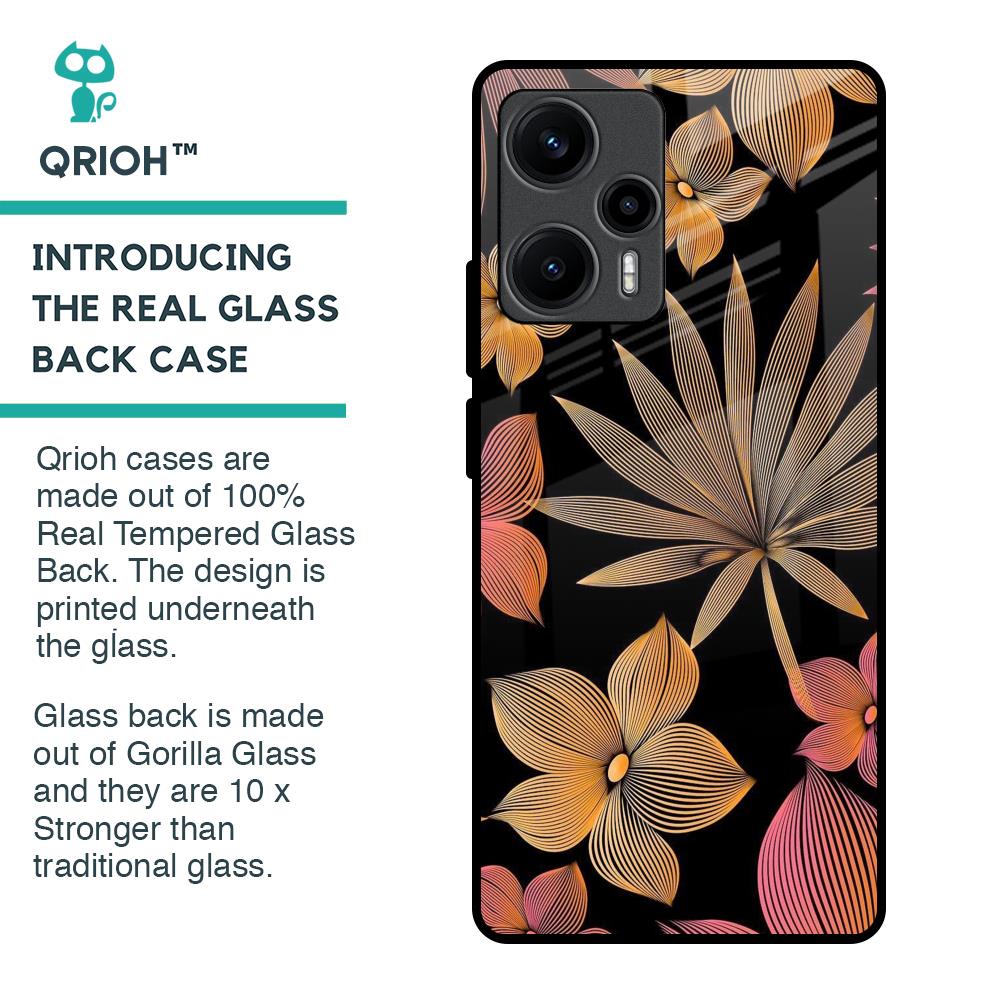 Lines Pattern Flowers Glass Case for Poco F5 5G