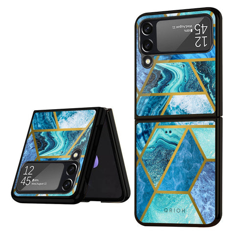 Turquoise Geometrical Marble Samsung Galaxy Z Flip4 5G Glass Back Cover Online