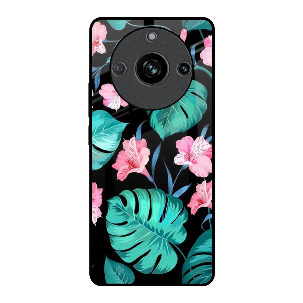 Tropical Leaves & Pink Flowers Realme 11 Pro 5G Glass Back Cover Online
