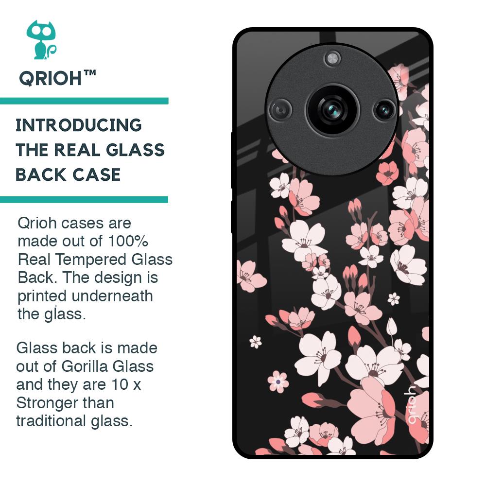 Black Cherry Blossom Glass Case for Realme 11 Pro 5G