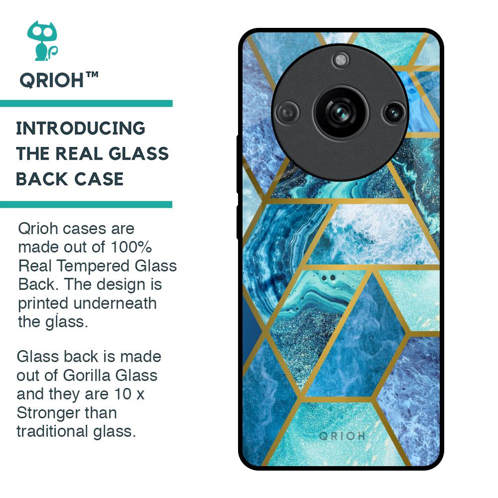 Turquoise Geometrical Marble Glass Case for Realme 11 Pro 5G