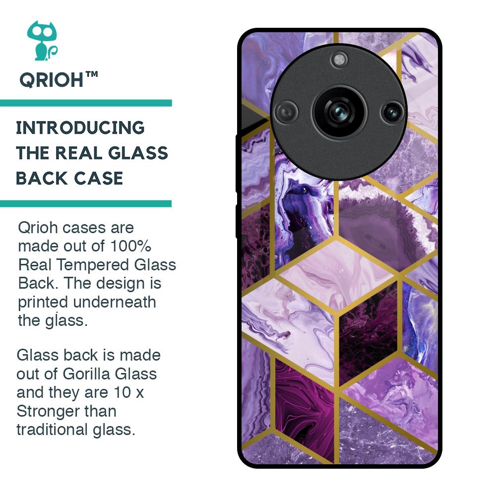 Purple Rhombus Marble Glass Case for Realme 11 Pro 5G
