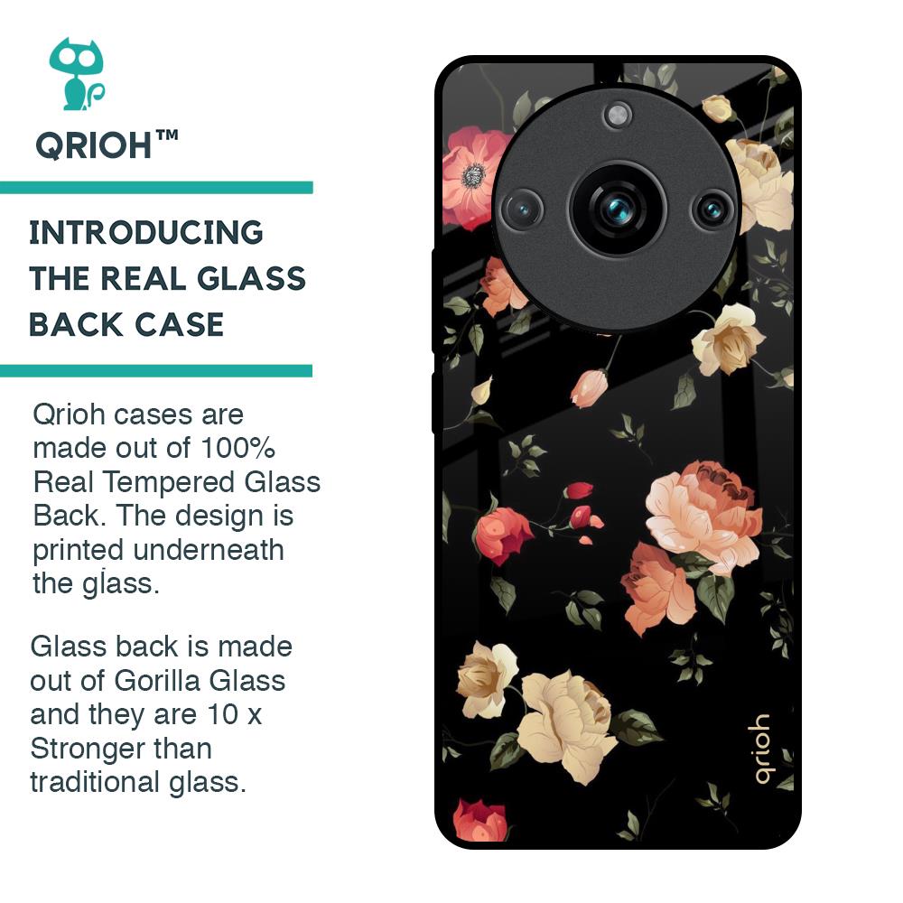 Black Spring Floral Glass Case for Realme 11 Pro Plus 5G