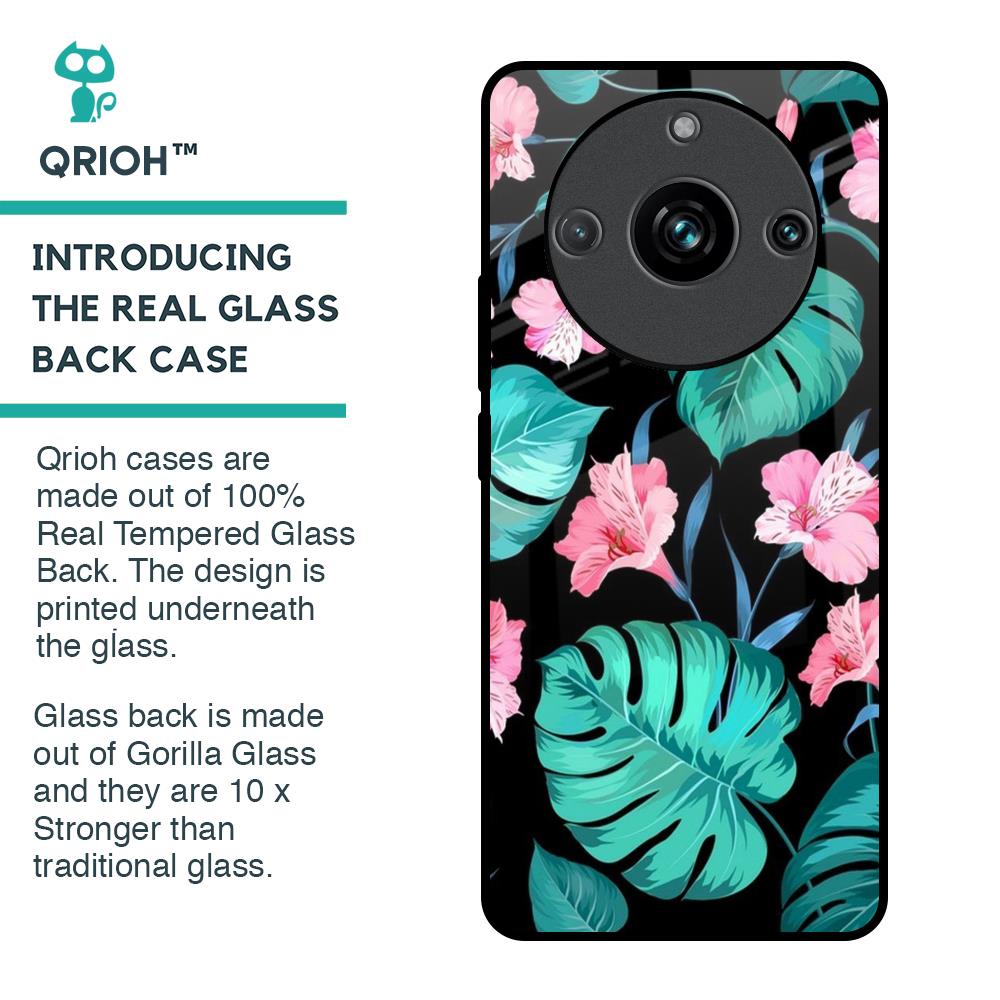 Tropical Leaves & Pink Flowers Glass Case for Realme 11 Pro Plus 5G