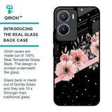 Floral Black Band Glass Case For Vivo T2x 5G