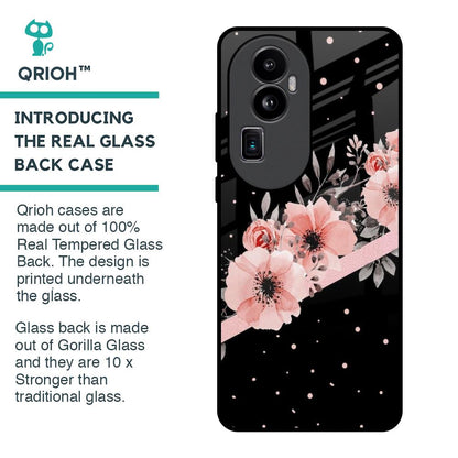 Floral Black Band Glass Case For Oppo Reno10 Pro Plus 5G
