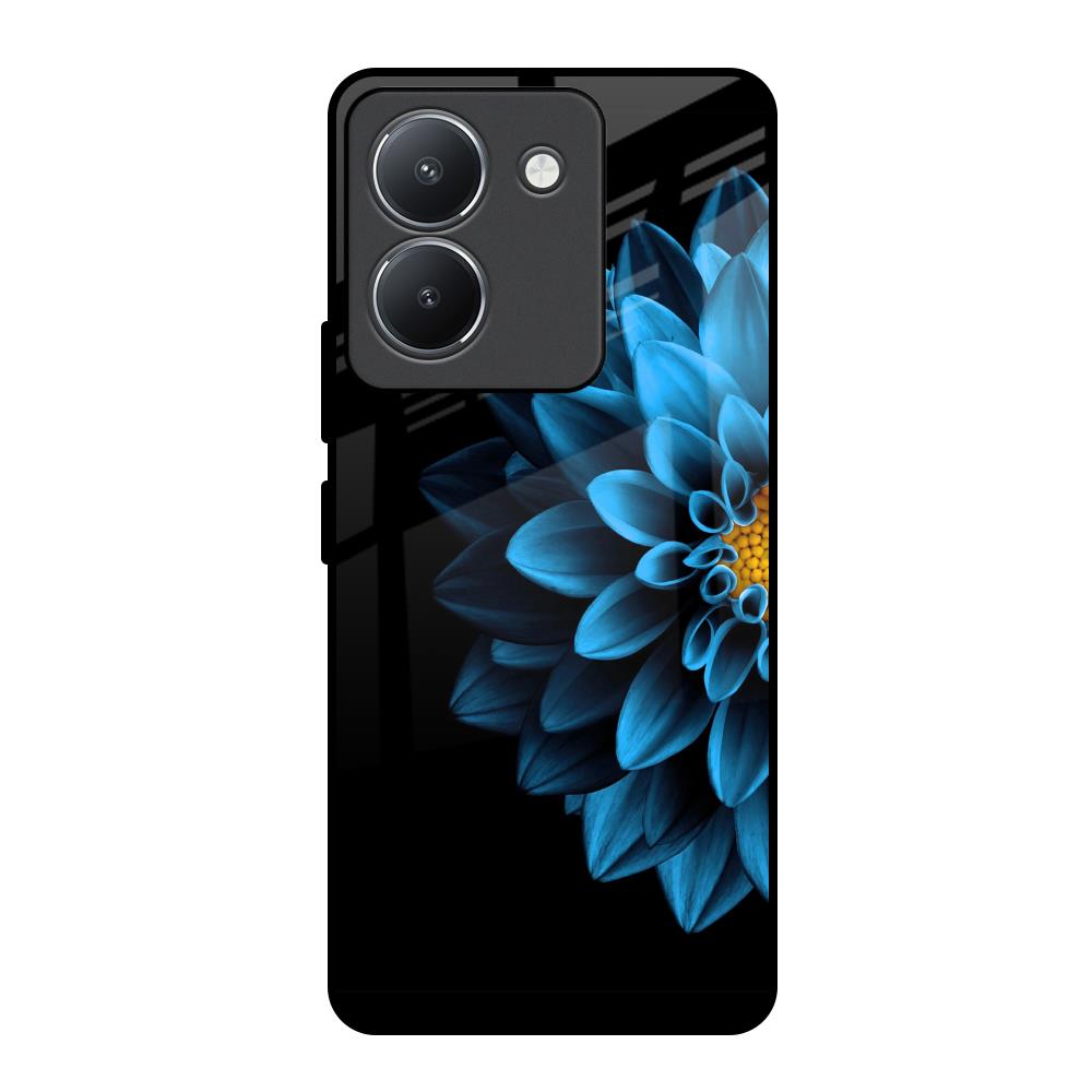 Half Blue Flower Vivo Y36 Glass Back Cover Online