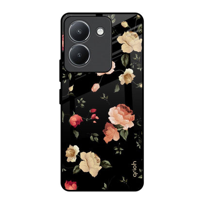 Black Spring Floral Vivo Y36 Glass Back Cover Online