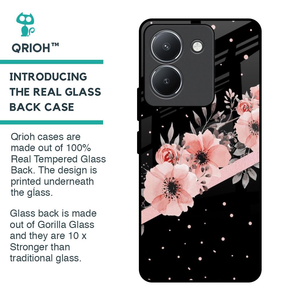 Floral Black Band Glass Case For Vivo Y36