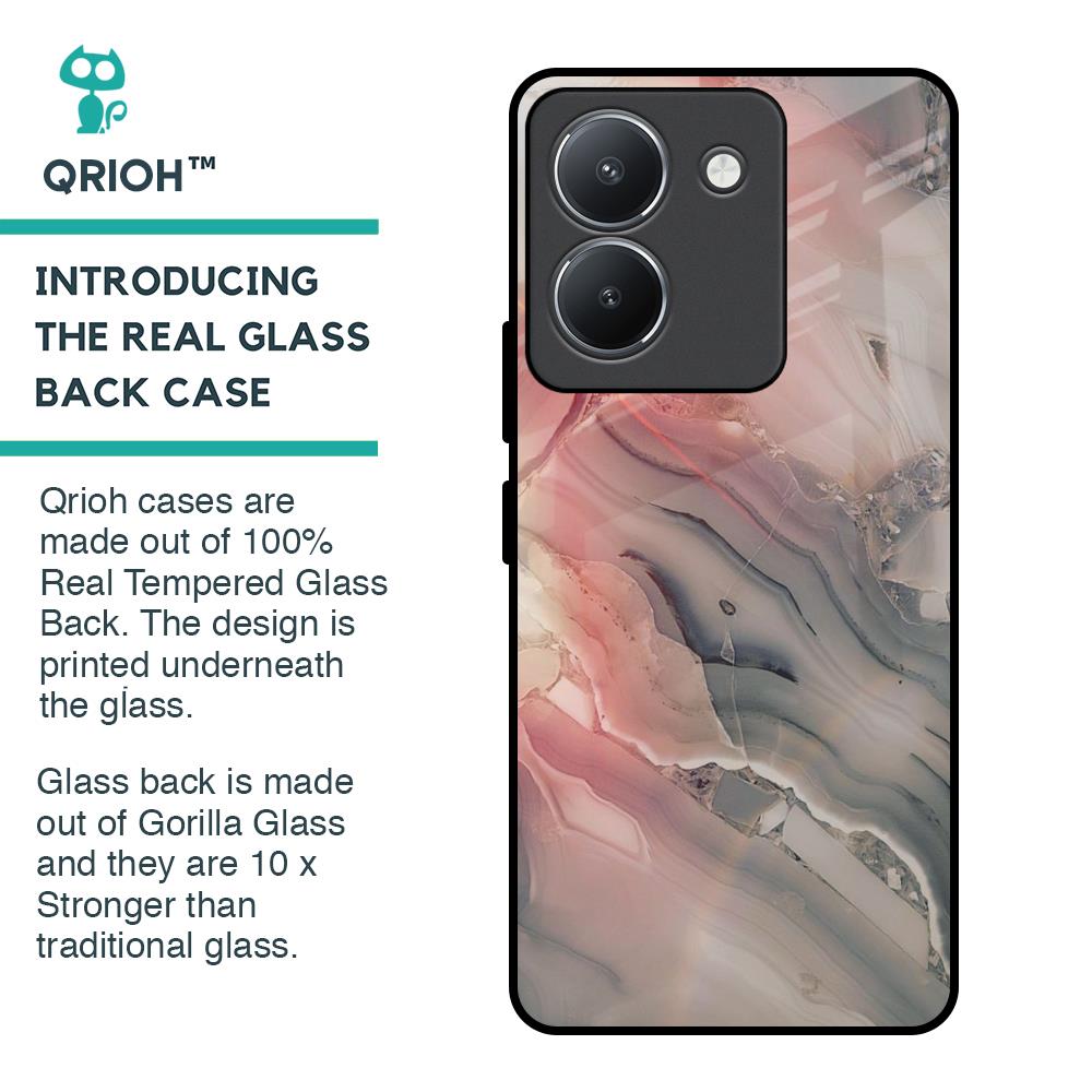 Pink And Grey Marble Glass Case For Vivo Y36