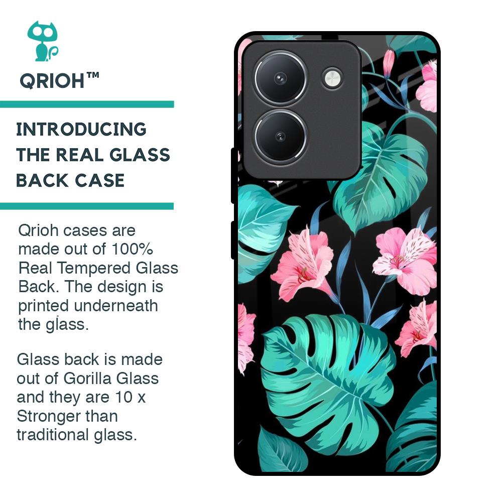 Tropical Leaves & Pink Flowers Glass Case for Vivo Y36