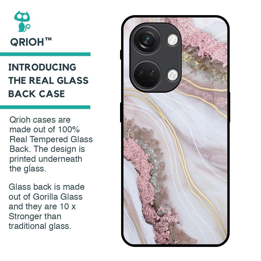 Pink & Gold Gllitter Marble Glass Case for OnePlus Nord 3 5G