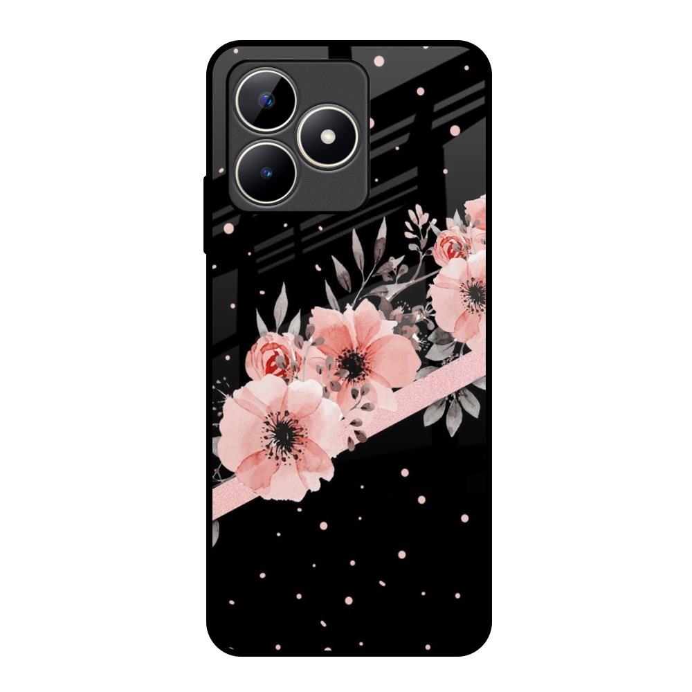 Floral Black Band Realme C53 Glass Back Cover Online