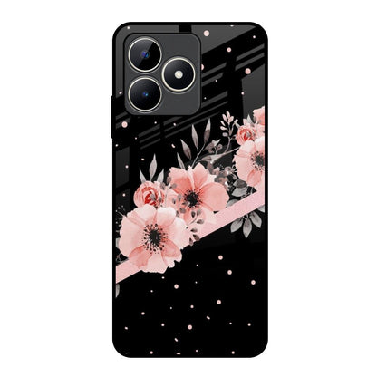 Floral Black Band Realme C53 Glass Back Cover Online