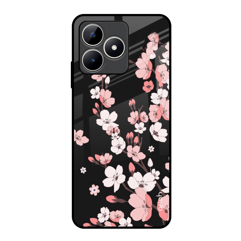 Black Cherry Blossom Realme C53 Glass Back Cover Online