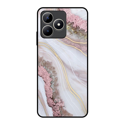 Pink & Gold Gllitter Marble Realme C53 Glass Back Cover Online