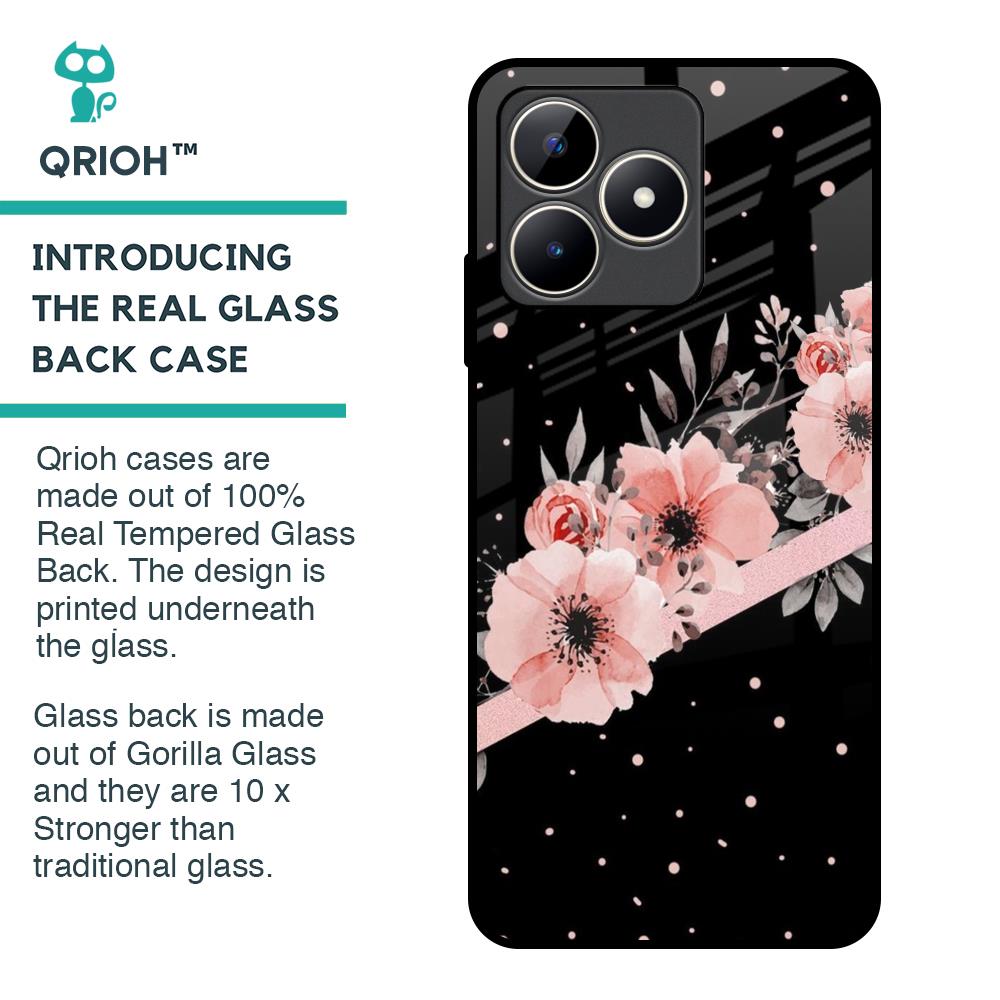 Floral Black Band Glass Case For Realme C53