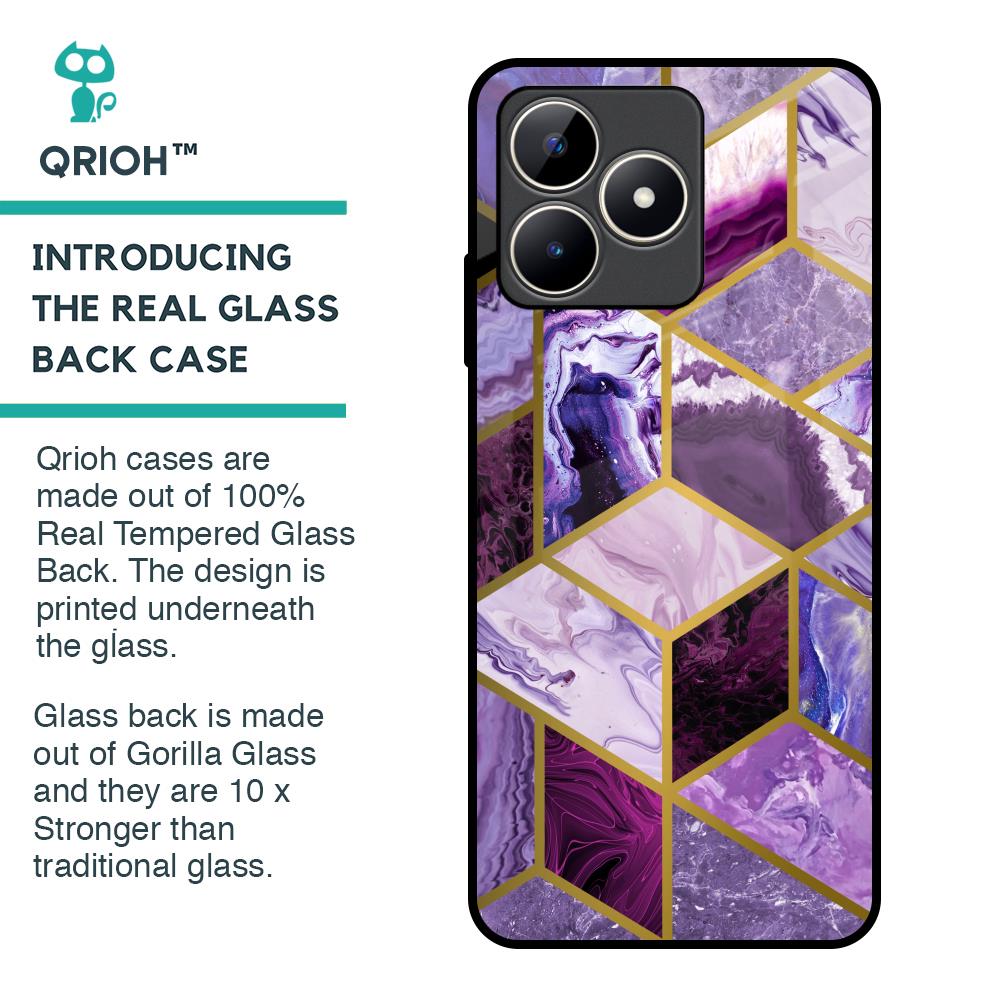 Purple Rhombus Marble Glass Case for Realme C53