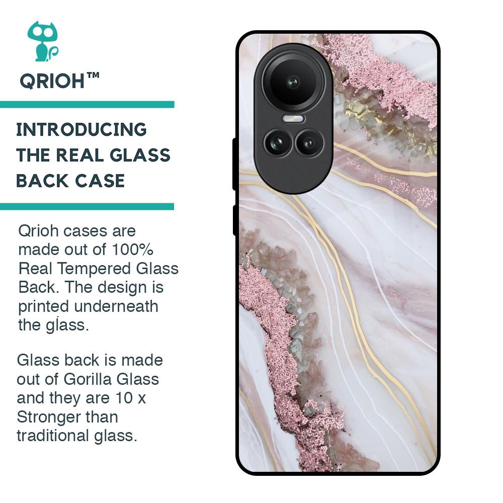 Pink & Gold Gllitter Marble Glass Case for Oppo Reno10 5G