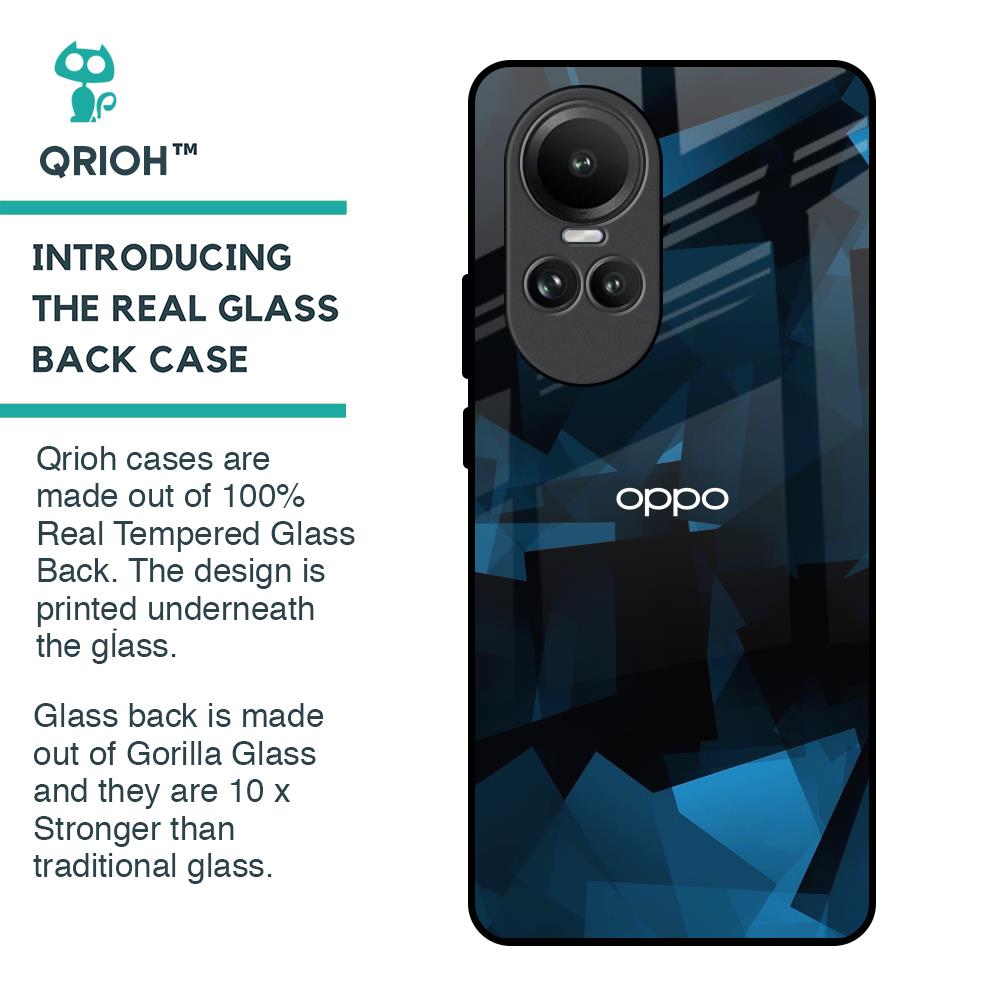Polygonal Blue Box Glass Case For Oppo Reno10 5G