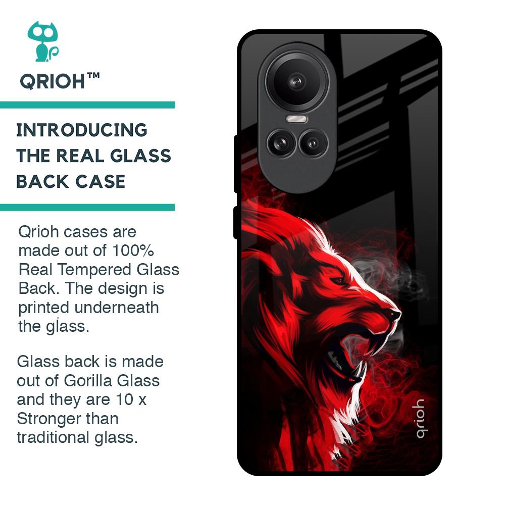 Red Angry Lion Glass Case for Oppo Reno10 Pro 5G