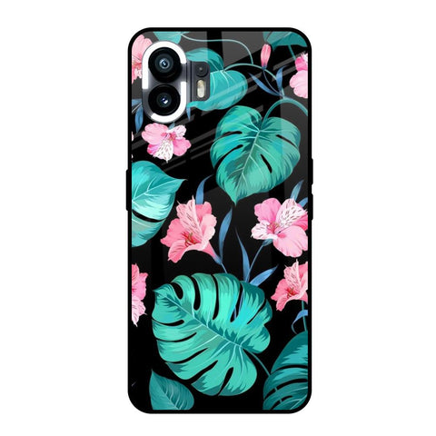 Tropical Leaves & Pink Flowers Nothing Phone 2 Glass Back Cover Online