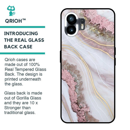 Pink & Gold Gllitter Marble Glass Case for Nothing Phone 2