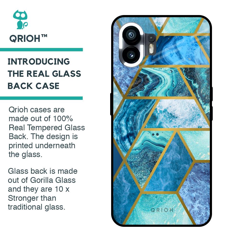 Turquoise Geometrical Marble Glass Case for Nothing Phone 2