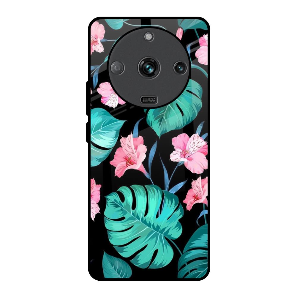 Tropical Leaves & Pink Flowers Realme Narzo 60 5G Glass Back Cover Online