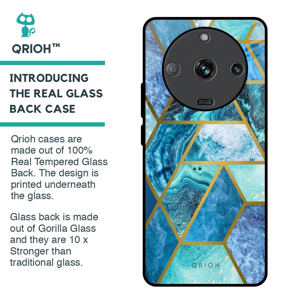 Turquoise Geometrical Marble Glass Case for Realme Narzo 60 5G