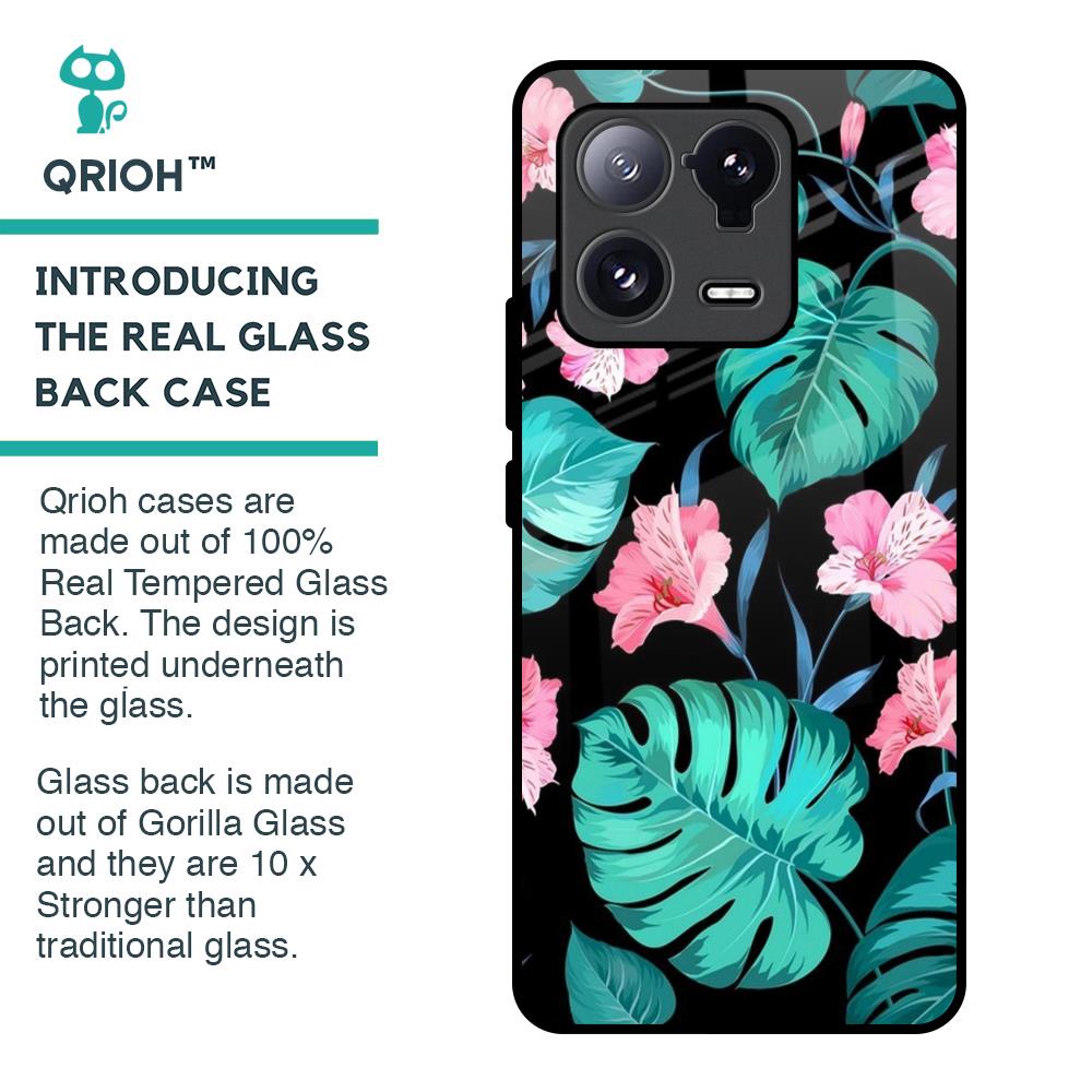 Tropical Leaves & Pink Flowers Glass Case for Mi 13 Pro