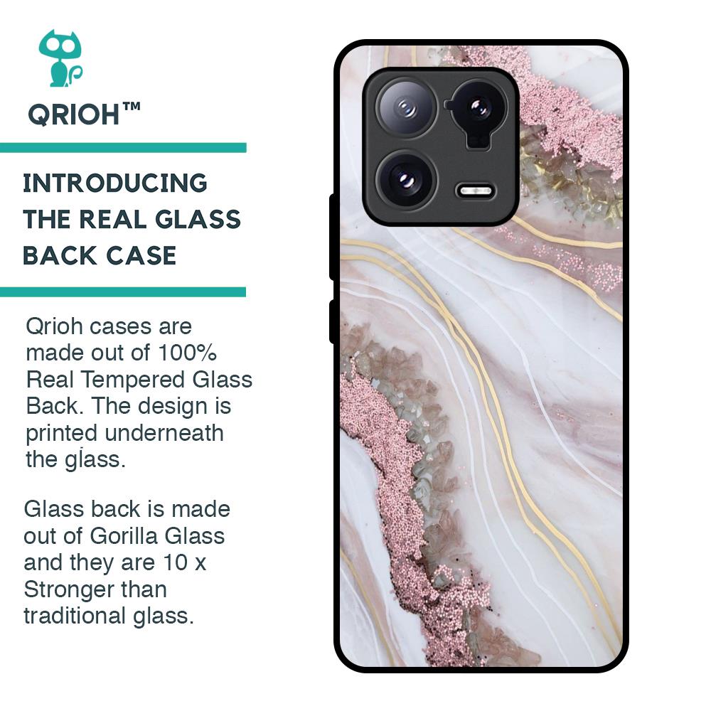 Pink & Gold Gllitter Marble Glass Case for Mi 13 Pro