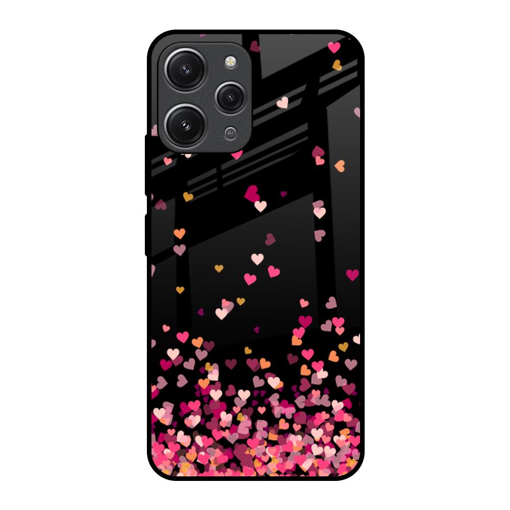 Heart Rain Fall Redmi 12 Glass Back Cover Online