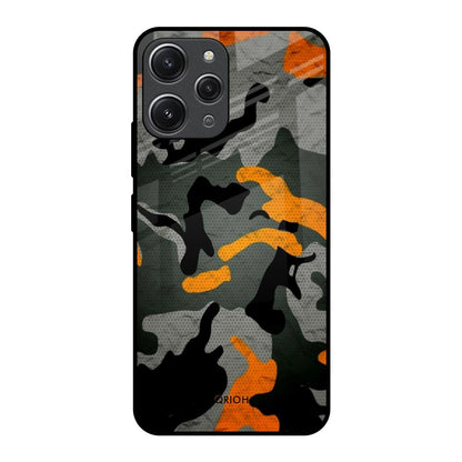 Camouflage Orange Redmi 12 Glass Back Cover Online