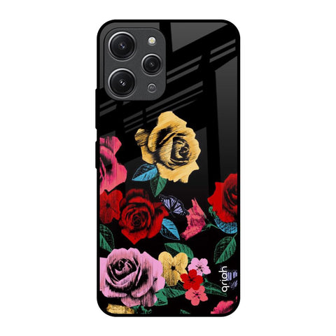 Floral Decorative Redmi 12 Glass Back Cover Online