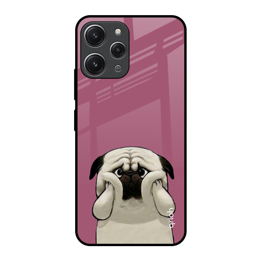 Funny Pug Face Redmi 12 Glass Back Cover Online