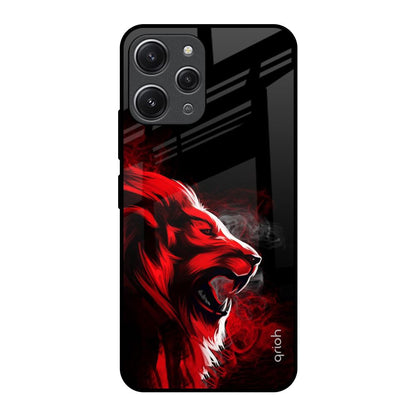 Red Angry Lion Redmi 12 Glass Back Cover Online