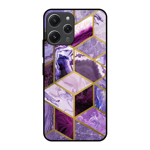 Purple Rhombus Marble Redmi 12 Glass Back Cover Online