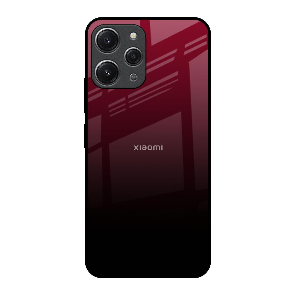 Wine Red Redmi 12 Glass Back Cover Online