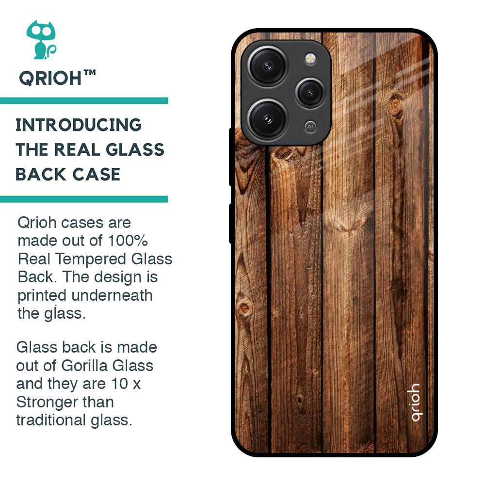 Timber Printed Glass Case for Redmi 12