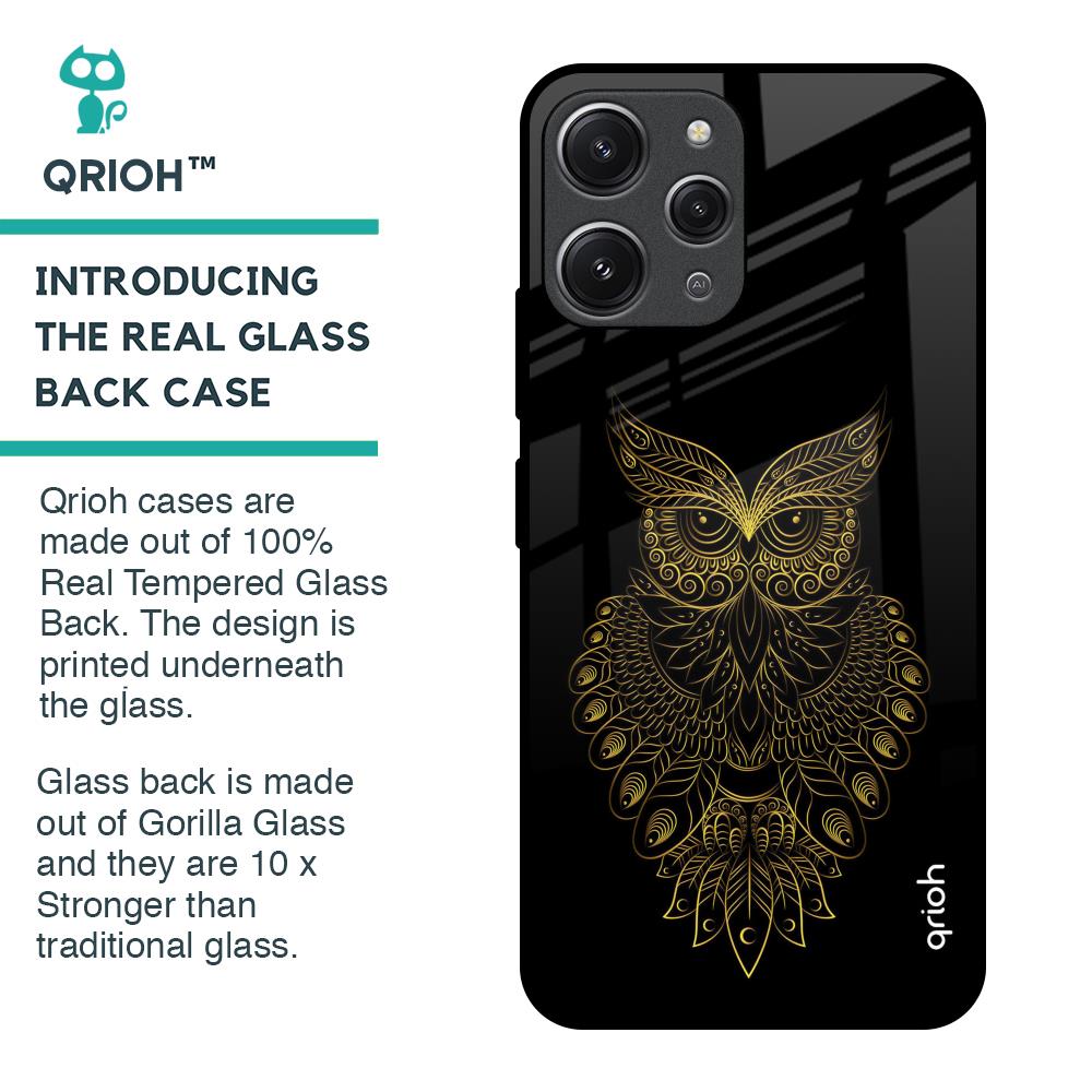 Golden Owl Glass Case for Redmi 12
