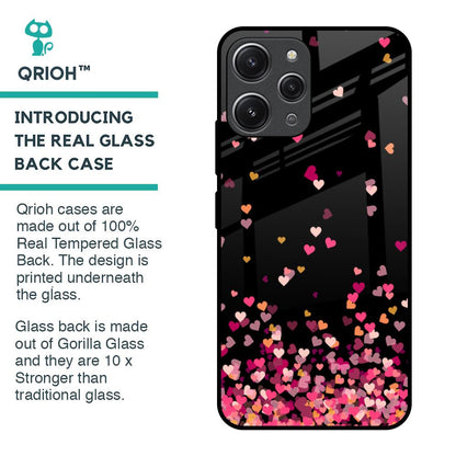 Heart Rain Fall Glass Case For Redmi 12