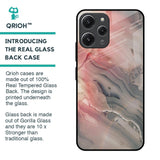 Pink And Grey Marble Glass Case For Redmi 12