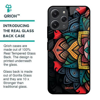 Retro Gorgeous Flower Glass Case for Redmi 12