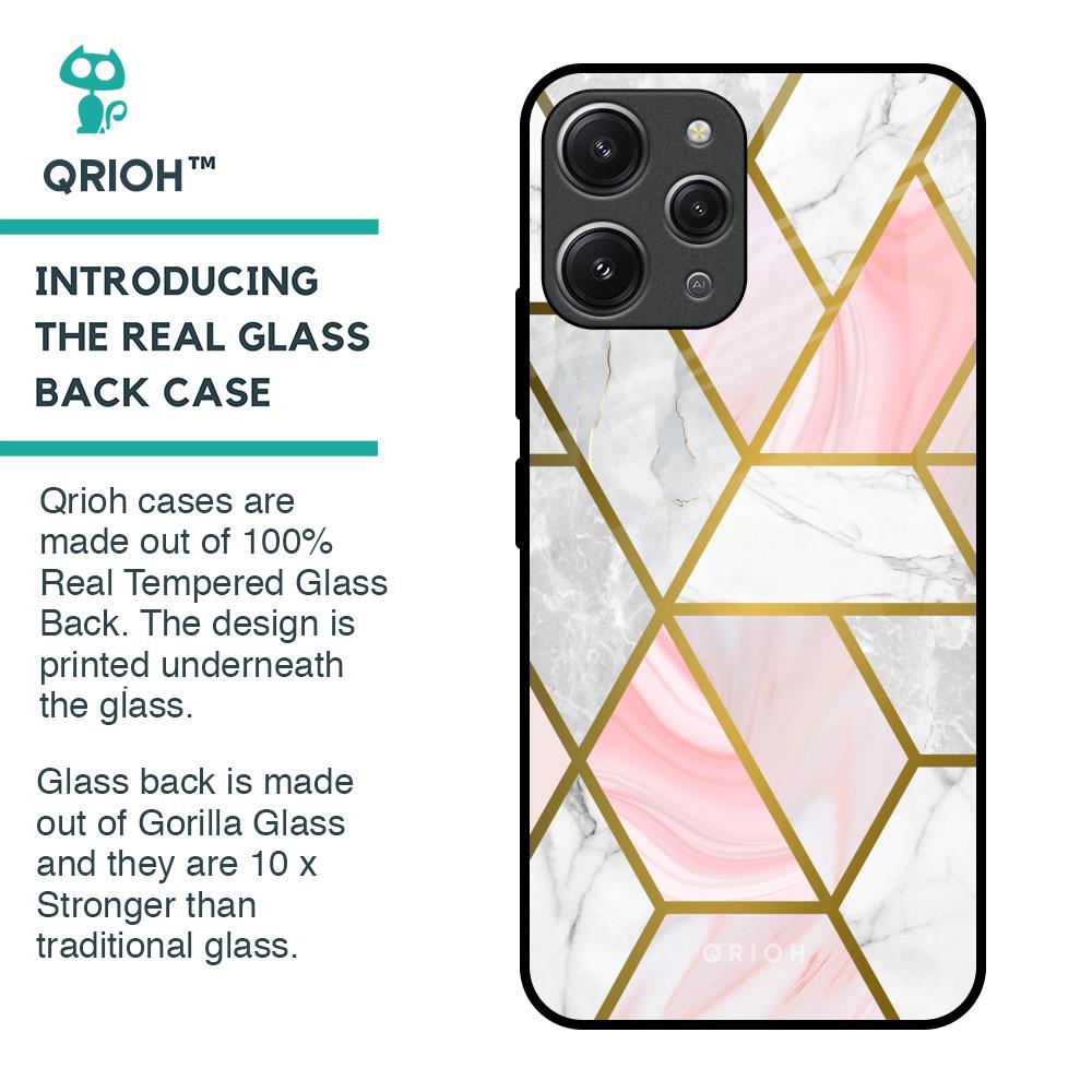 Geometrical Marble Glass Case for Redmi 12