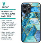 Turquoise Geometrical Marble Glass Case for Redmi 12