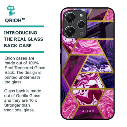 Electroplated Geometric Marble Glass Case for Redmi 12
