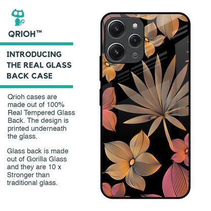 Lines Pattern Flowers Glass Case for Redmi 12