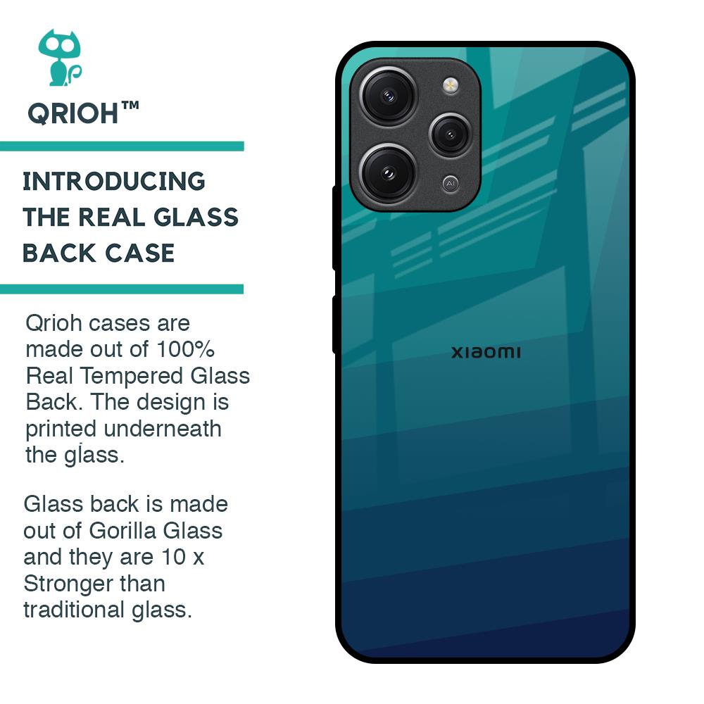 Green Triangle Pattern Glass Case for Redmi 12