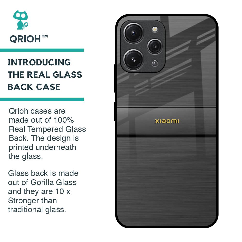 Grey Metallic Glass Case For Redmi 12